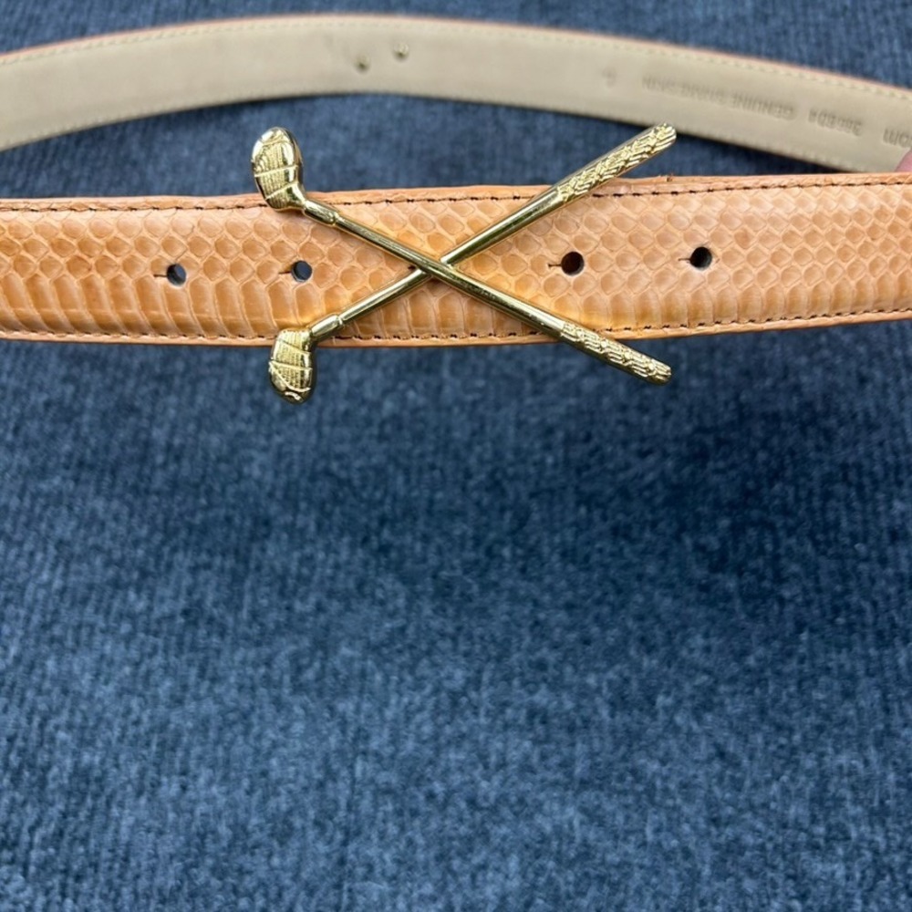 Lb Belt Company Genuine Snake Skin Golf Belt Tan Gold Tone Buckle Accents Large